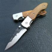 Color wooden handle 3 blade folding knife images