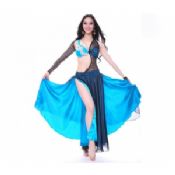 Light Blue Fluffy Lace Tribal Belly Dance Costume India Style Two Color Mixing images