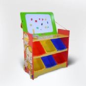 Storage rack with drawing board images