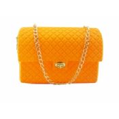 Orange Soft Silicone Handbag With Metal Chain Strap images