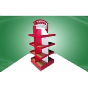 Red Eco-friendly Corrugated Cardboard Free Standing Display Units Four Shelves Shinning Offset Printing images