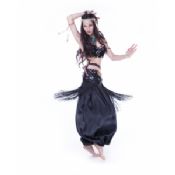 Мода черный племенной танец живота костюмы с свободные брюки для практики images