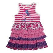 Girls fashion cotton peppa pig clothes short sleeves dress with falbala images