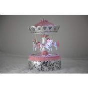 Pink Parousel Music Box Silver Plating Polyresin Miniature Carousel With Music Rotating images