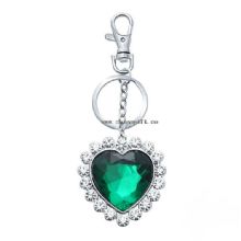 New charming heart heart charm keyring crystal keychain ring green gem pendant images