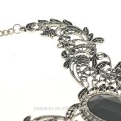 2016 fashion jewelry black crystal hollow out flower pattern silver necklace images