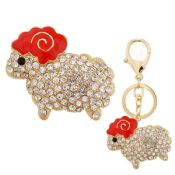Full crystal sheep keychain charm key ring gift keychains for car keys images