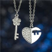 Key heart pendant Chain necklace,pendant necklace with floating locket for girl images