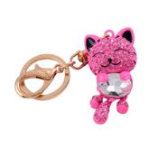 Joli porte-clé chat strass cristal trousseau rose anneau connecté images