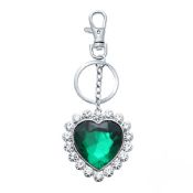 Nouveau charmant coeur coeur charme keyring keychain bague verte gem pendentif en cristal images