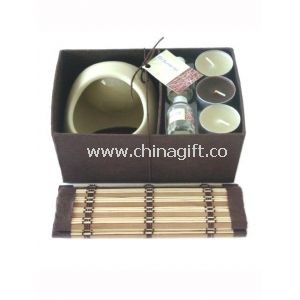 Decorative Ceramic Oil Candle Burner Set Brown