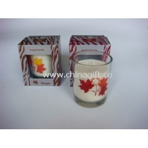 Glass candle jar with leaf printing