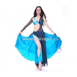 Light Blue Fluffy Lace Tribal Belly Dance Costume India Style Two Color Mixing