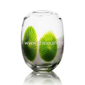 Durable And Attractive Transparent Decorative Glass Vase With Green Leaf