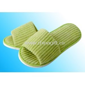 Green Coral Velvet Hotel Slippers Open Toe For Bath