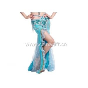 Ladies Crystal Cotton Belly Dancer Skirt With Shining Hot Drilling In Light Blue