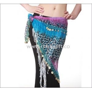 Leopard Chiffon Belly Dance Hip Scarves with Lattern Shaped Palps