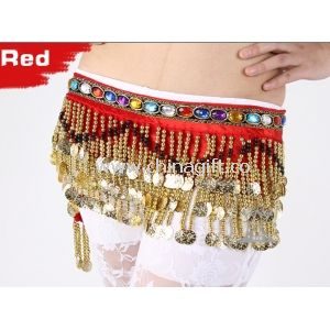 Sexy Shinning Velvet Belly Dance Hip Scarves With Three Layers Gold Coins