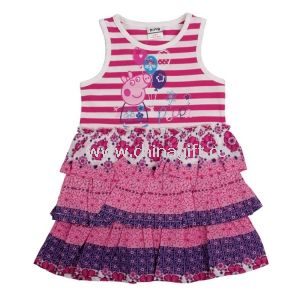 Girls fashion cotton peppa pig clothes short sleeves dress with falbala