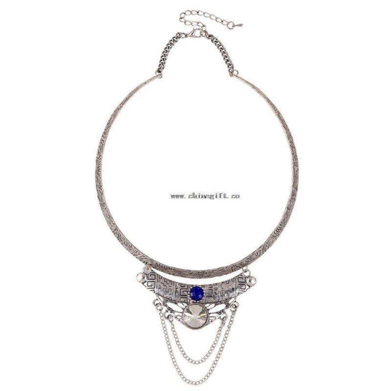 China factory direct sale colorful metal glass double chain necklace jewelrye