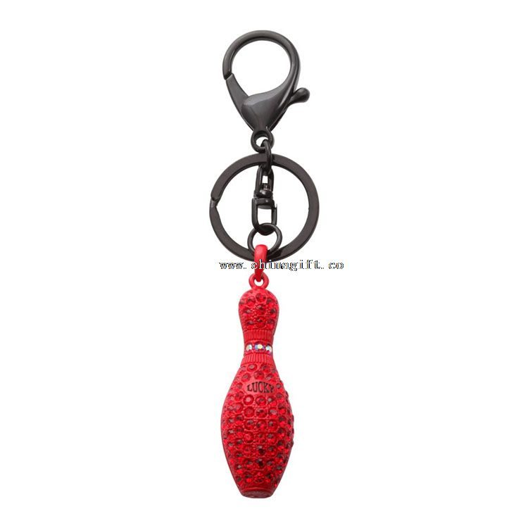 Glück rot Bowling Pin Strass Kristall Schlüsselanhänger