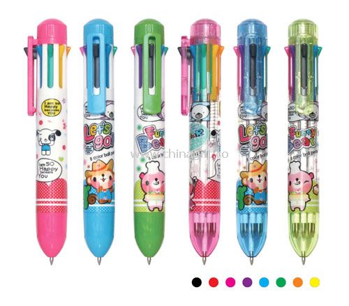 8 Color ball pen w/round rubber