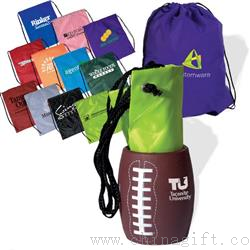 Football Sports Can Holder & Drawstring Backpack Bag Combo