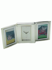 Nickel Plated Double Photo Frame With Alarm Clock images