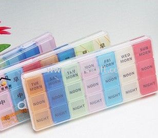 Caixa de pílula de 21 comparments colorida
