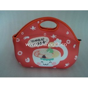 Promotional cheap handle neoprene picnic bag by lycra piping