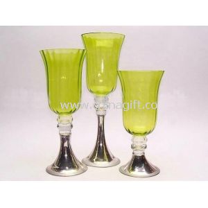 Green Painted, silk printing, decal art Glass Candle Cups
