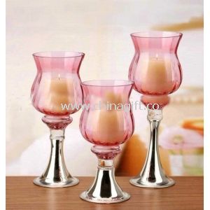 Kiváló minőségű rózsaszín festett művészeti dekoratív üveg gyertya poharak