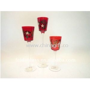 Červená, jasné, hedvábí, tisk, obtisk, mrazivý malované poháry skleněné svíci