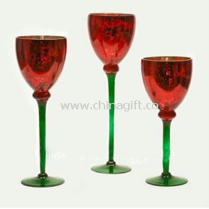 Vermelho decorativo seda impressão, decalque, copos de vela de cálice de vidro pintado