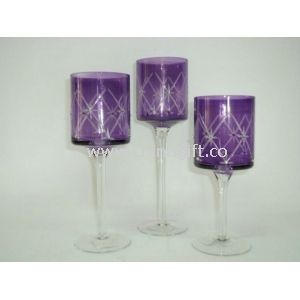 Tour tasses violet peint verre bougie