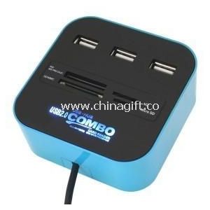 USB Card Reader with 3-Port USB HUB and Special Light Logo
