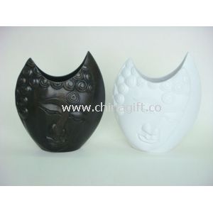 Black / White vas kayu bentuk wajah