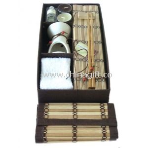 Aroma keramik polos bambu tutup minyak Burner Gift Set
