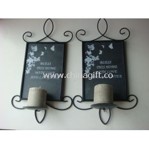 Square Black Iron Wall Sconce Candle Holders With Pillar Candle