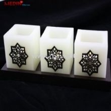 Square hollow candle holder with carved wood window images