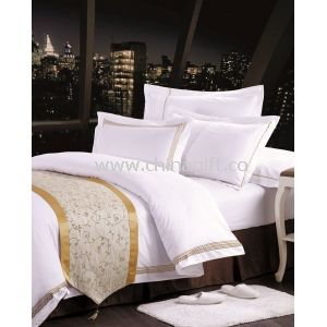 100% poliester kapas tekstil Luxury Hotel Linen tempat tidur / seprai putih