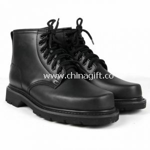 Black Leather Military Ankle Boots With Rubber Sole