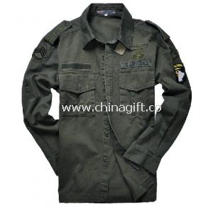 Moda cotone polizia Casual Cargo Mens camicia con colore solido