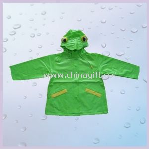 Green Hooded Long PVC Rain Coats With Cartoon Printed