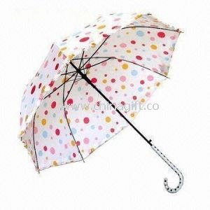 Paraply med 190T Polyester, buet plastik håndtag