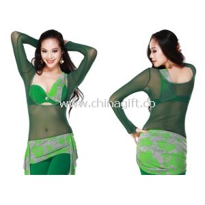 Belly Dance Bra Tops Under Bust Sheer With Belly Cover