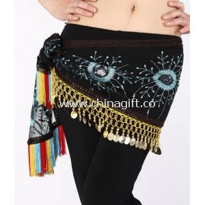Black Gold Mesh Belly Dance Hip Scarves Embroidered With Snow Flower