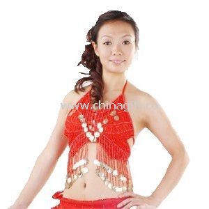Butterfly Shape Red Belly Dance Bra With Golden Coins