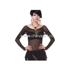 Classic Spandex Mesh Belly Dancing Tops With Long Sleeve In Transparent Black