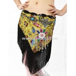 Classical Satin mesh Tassel Belly Dancing Hip Scarf with lattern shaped palps